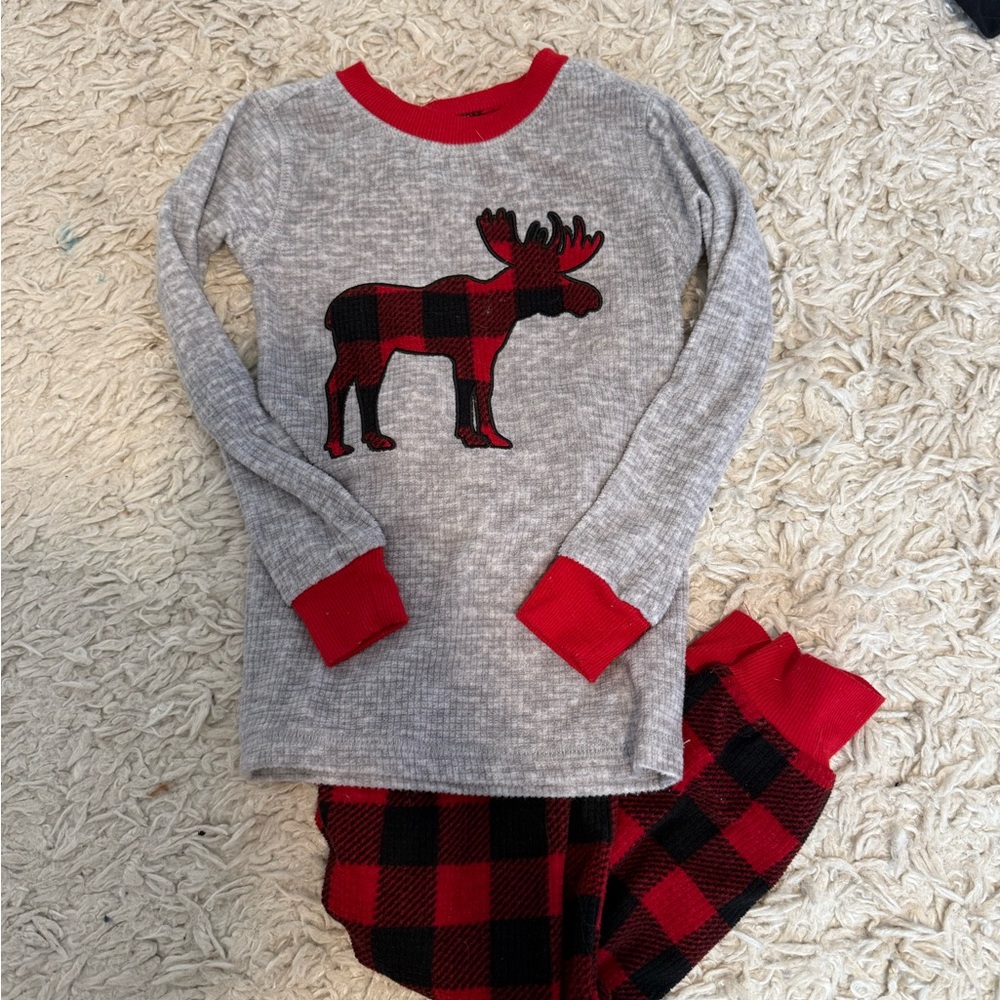 Eddie Bauer Kids Pajama Set - Red and Gray Moose Design